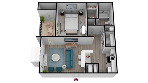 Floor plan for 1 bed, 1 bath, 715 sqft